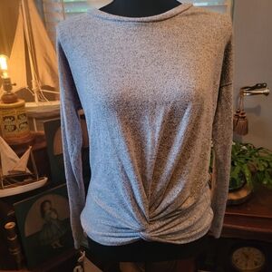 Gaze Heather Gray Twist Front Blouse